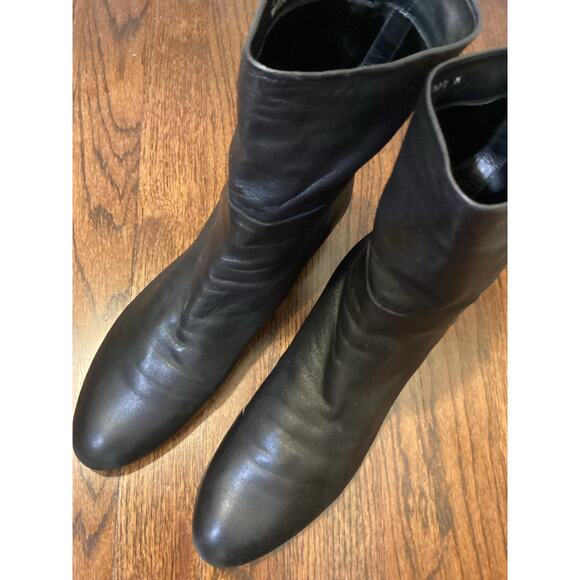 Stuart Weitzman Black Leather Slouch Gather Ankle Bootie Wedge Low Boots 10.5 - Picture 6 of 8